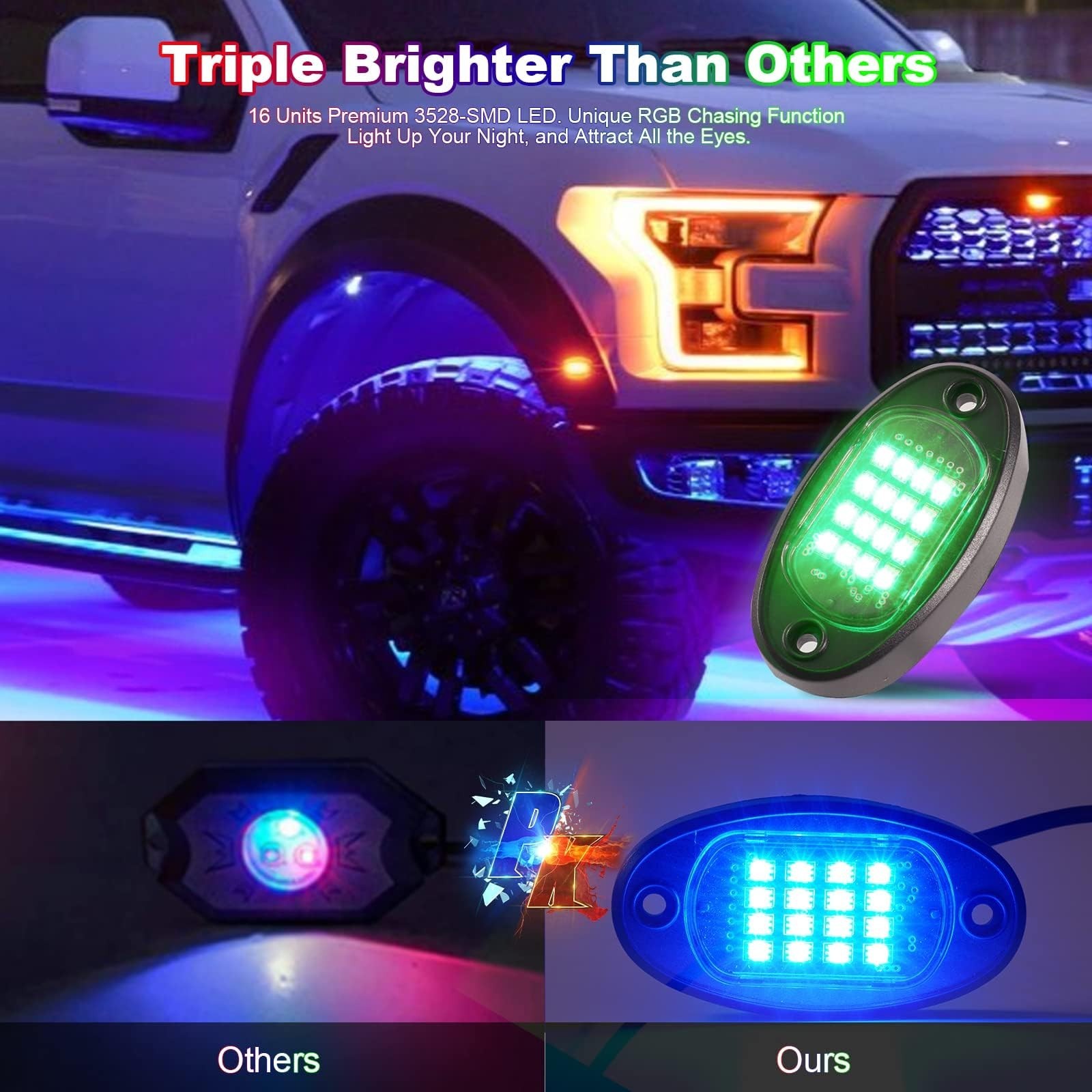 4 Pods RGB LED Rock Lights for ATV UTV Golf Cart Truck RZR Offroad SUV, Water…