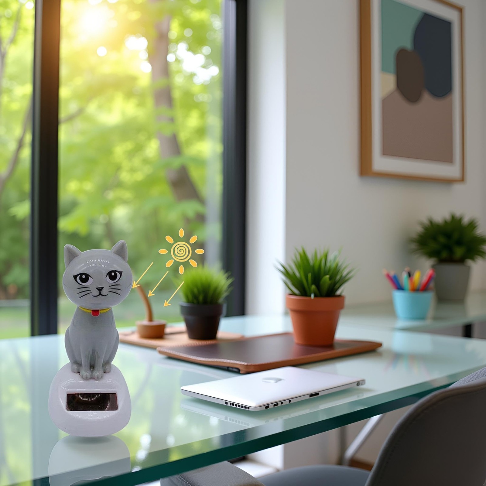 Gray Solar Powered Dancing Cat Doll Figure – Swinging 4 inches tall,