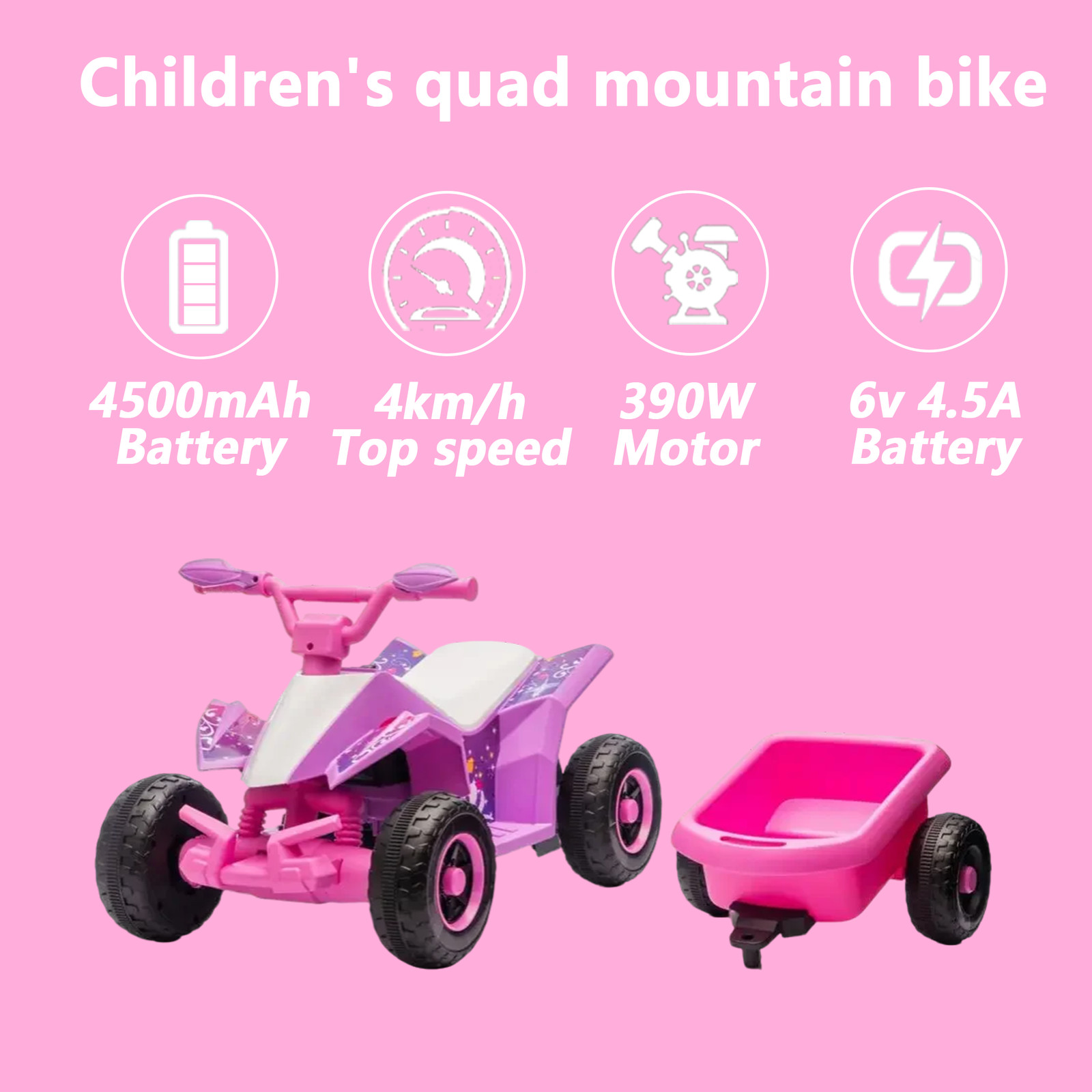 🚜6V Kids Ride-On ATV 4-Wheeler Quad w/ Headlights Music Storage 3-6yrs ASTM🚀