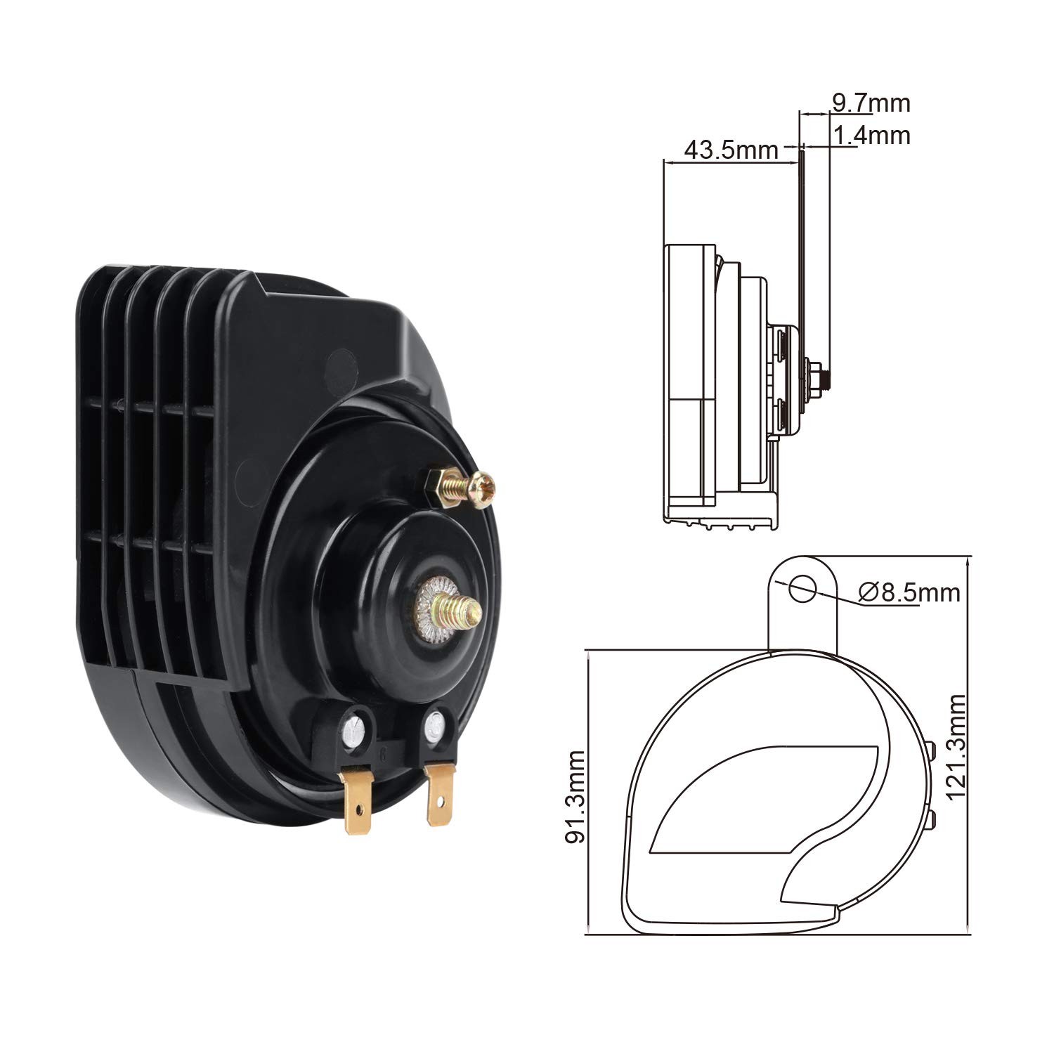 Car Horn UltraThin Compact Snail Waterproof Loud 12V Auto Kit High Low Tone