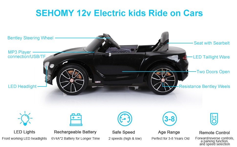 Bentley Style Kids Ride on Car 12V Electric Child Toy Car Remote Control LED MP3