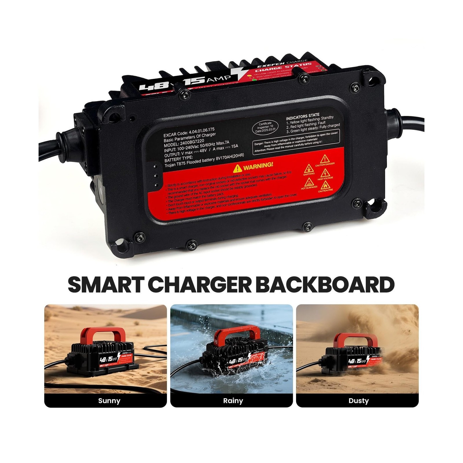 48 Volt 15 Amp Golf Cart Charger for Club Car DS & Precedent, Lead Acid Batte…