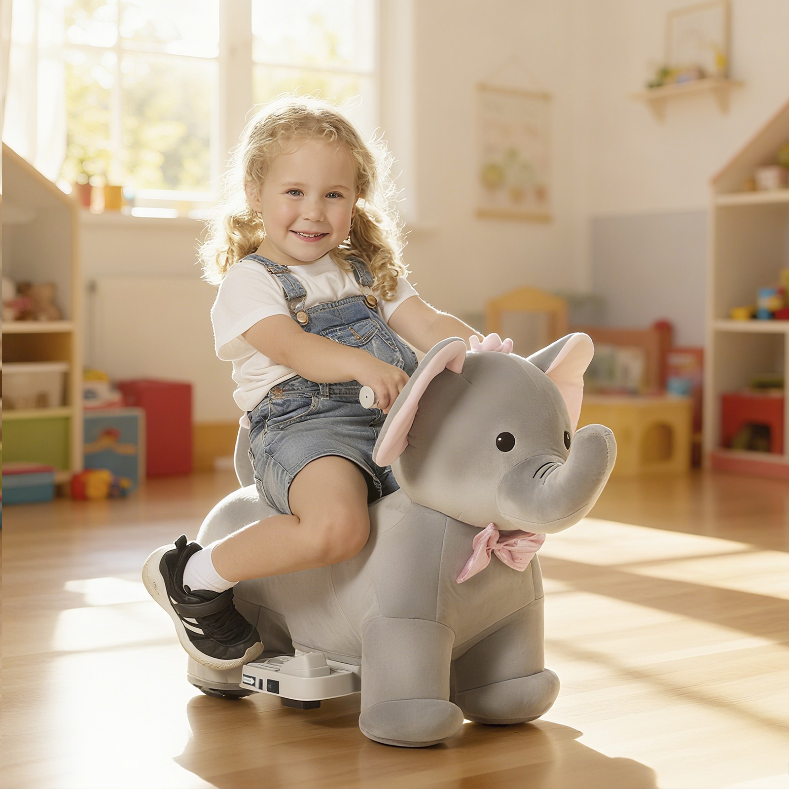 Qaba 6V Kids Ride on Elephant Electric Battery Powered Toy Car Music, Gray