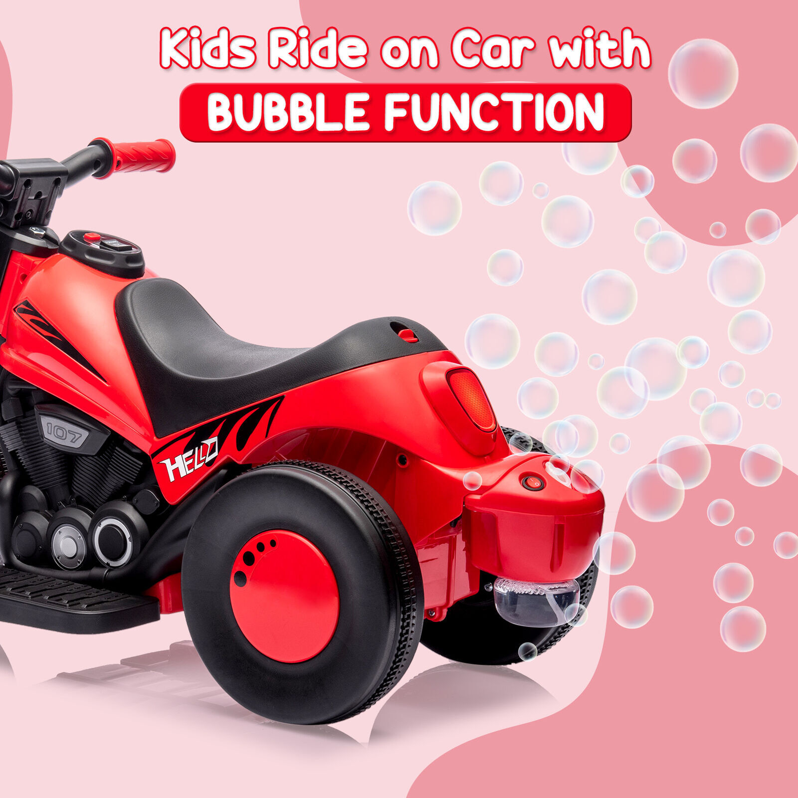 6V Kids Ride On Motorcycle 3 Wheel Trike with Headlight and Pedal for Kids 3-8