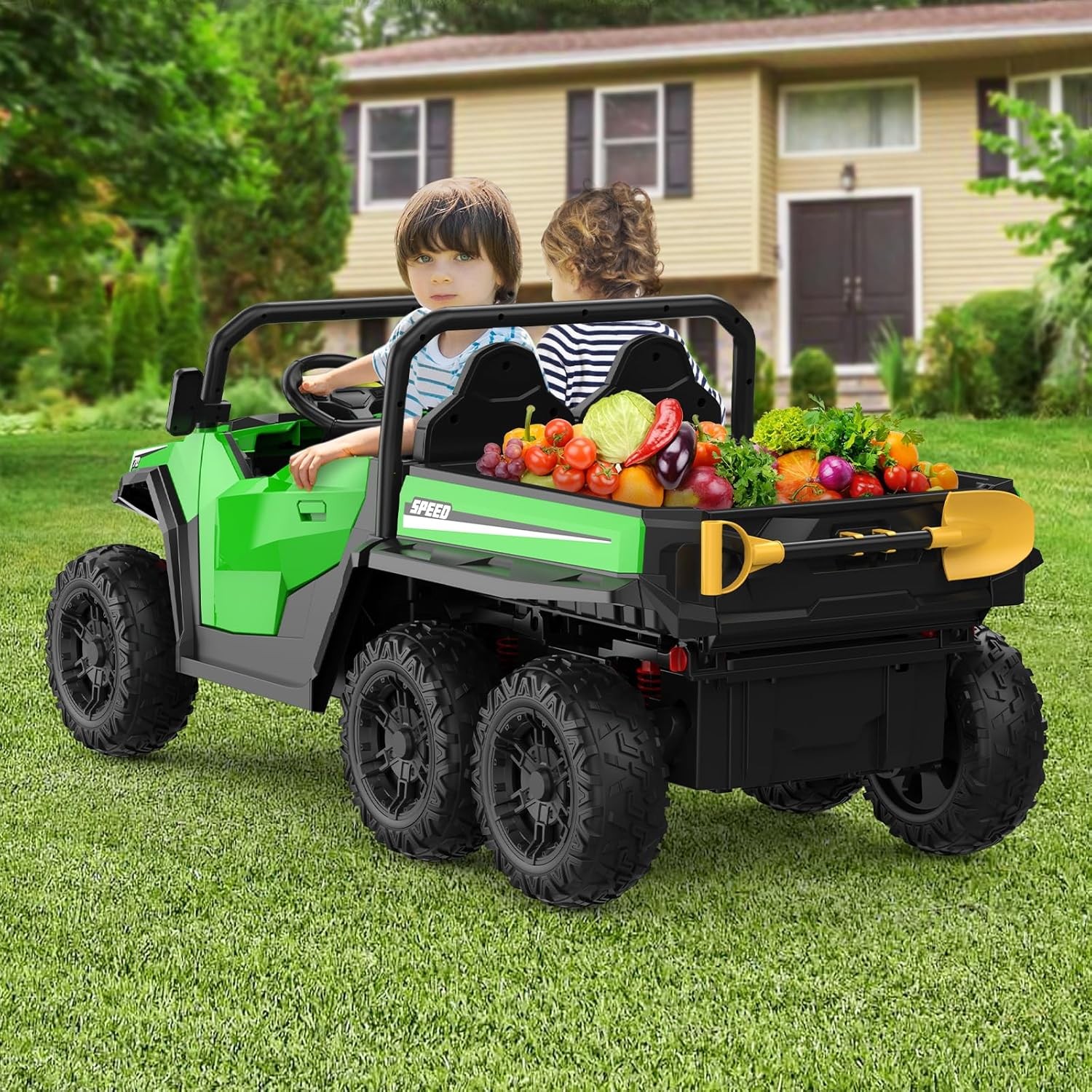 24V 4WD Electric Ride On Dump Truck w/ Remote Control, 2-Seater Kids Ride On Car