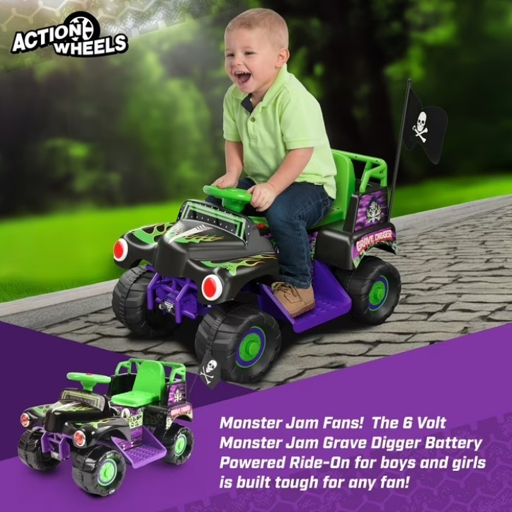 6V Grave Digger Ride on Car Monster Truck Monster Jam Graphics for Boys & Girls