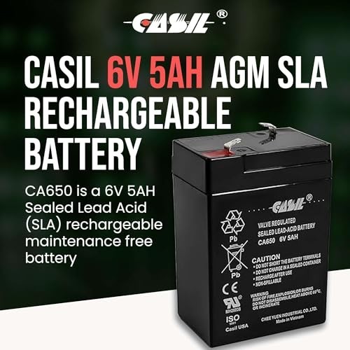6V 5Ah Rechargeable Battery Pack for Ride-On Toys, AGM SLA, Emergency Light, 4.5