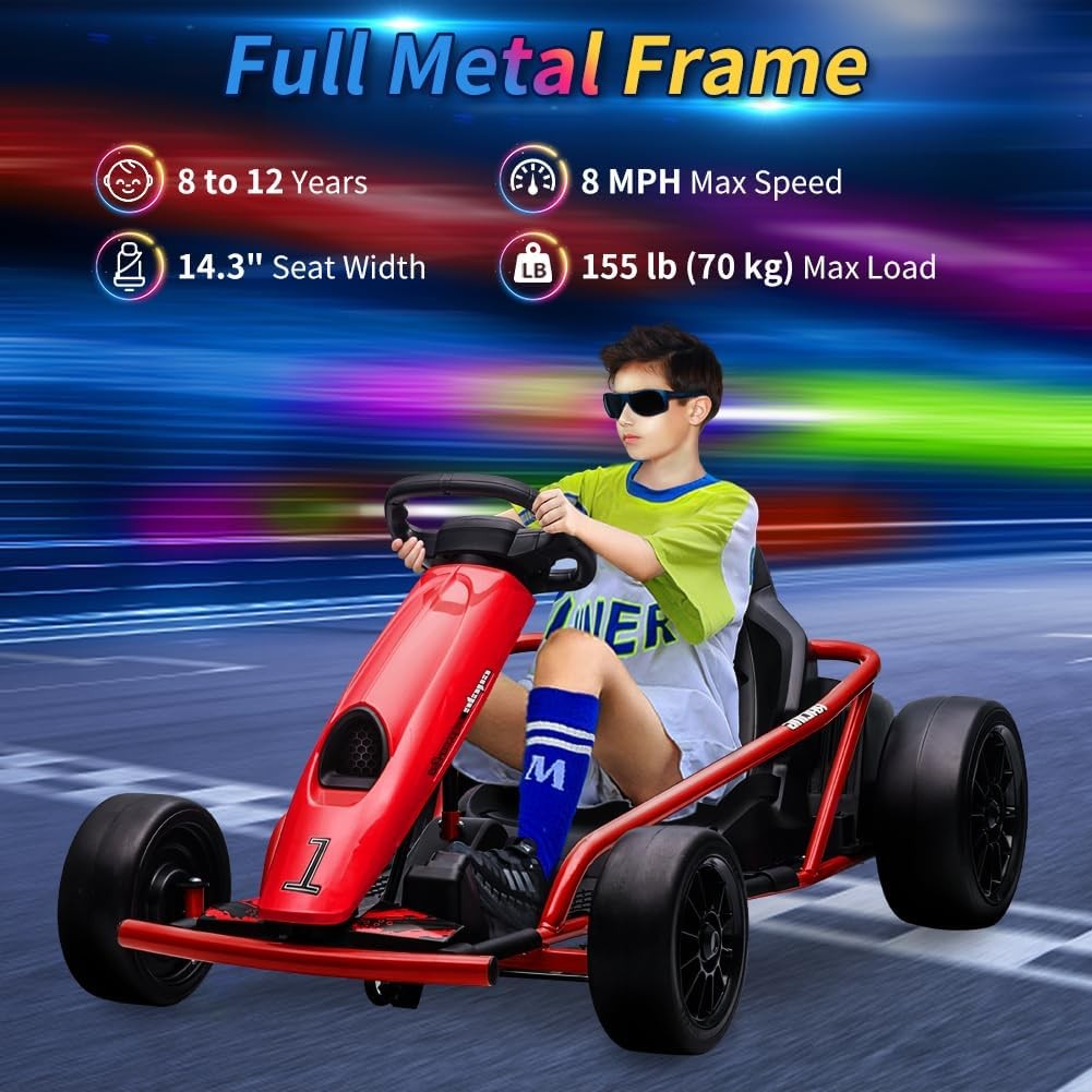 24V 9Ah Electric Ride-on Go Kart Car Toy 8.1MPH Power Wheels Load 300w Age 8-14