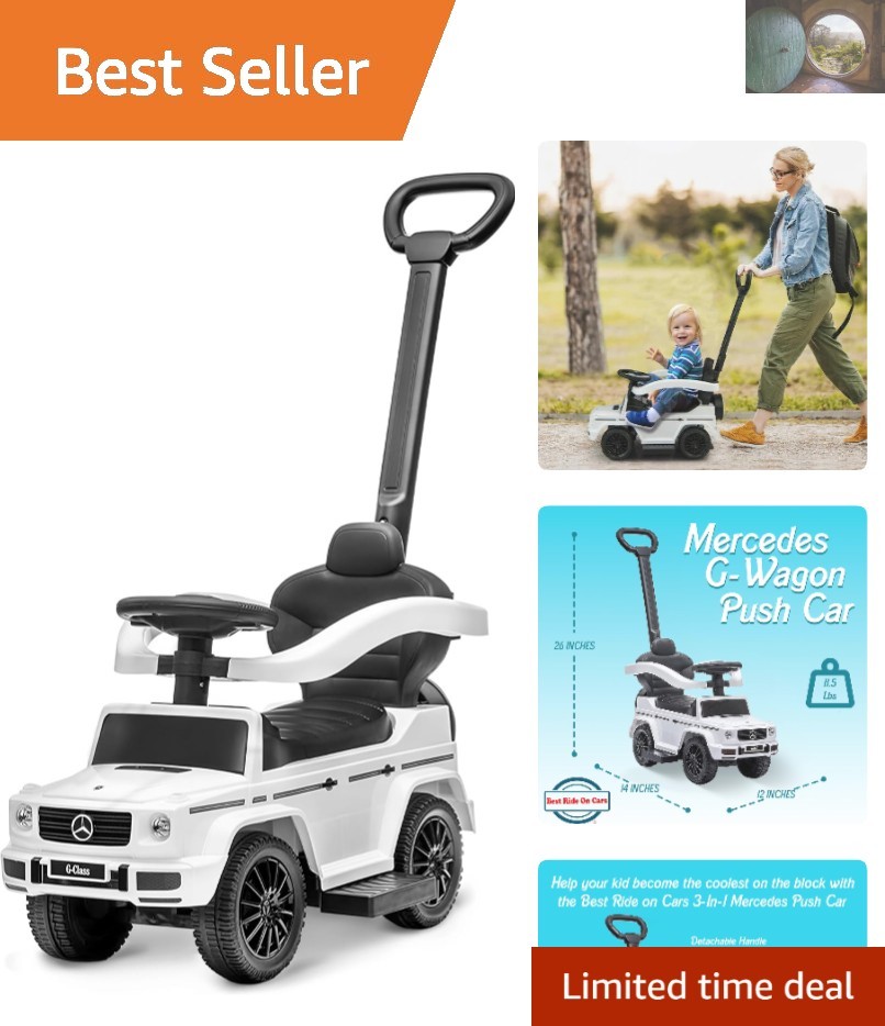 Versatile 3-in-1 Toddler Push Car: Mercedes G-Wagon Stroller with Music