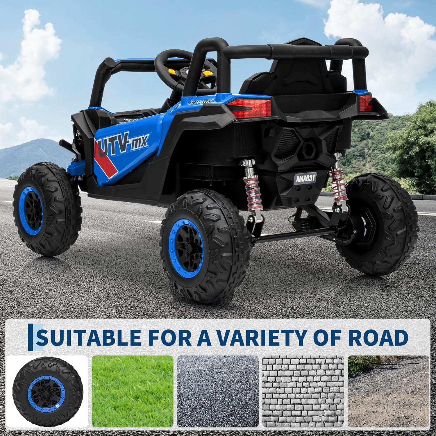 12V Ride-On Truck with Tires 4WD Electric UTV for Kids with Parent Remote