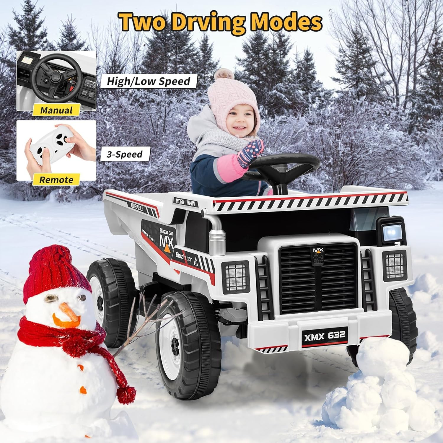 Parent Remote Control 12V Electric Ride-On Dump Truck for Kids, with Dump Bed, S