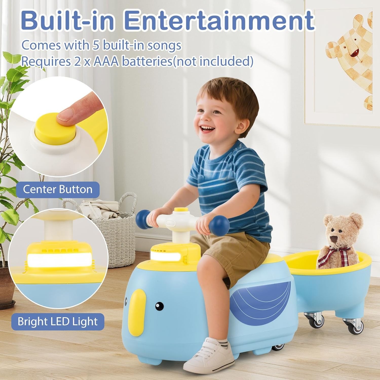 Ride On Push Car with Trailer, Indoor Outdoor Toddler Riding Toys w/Under-seat