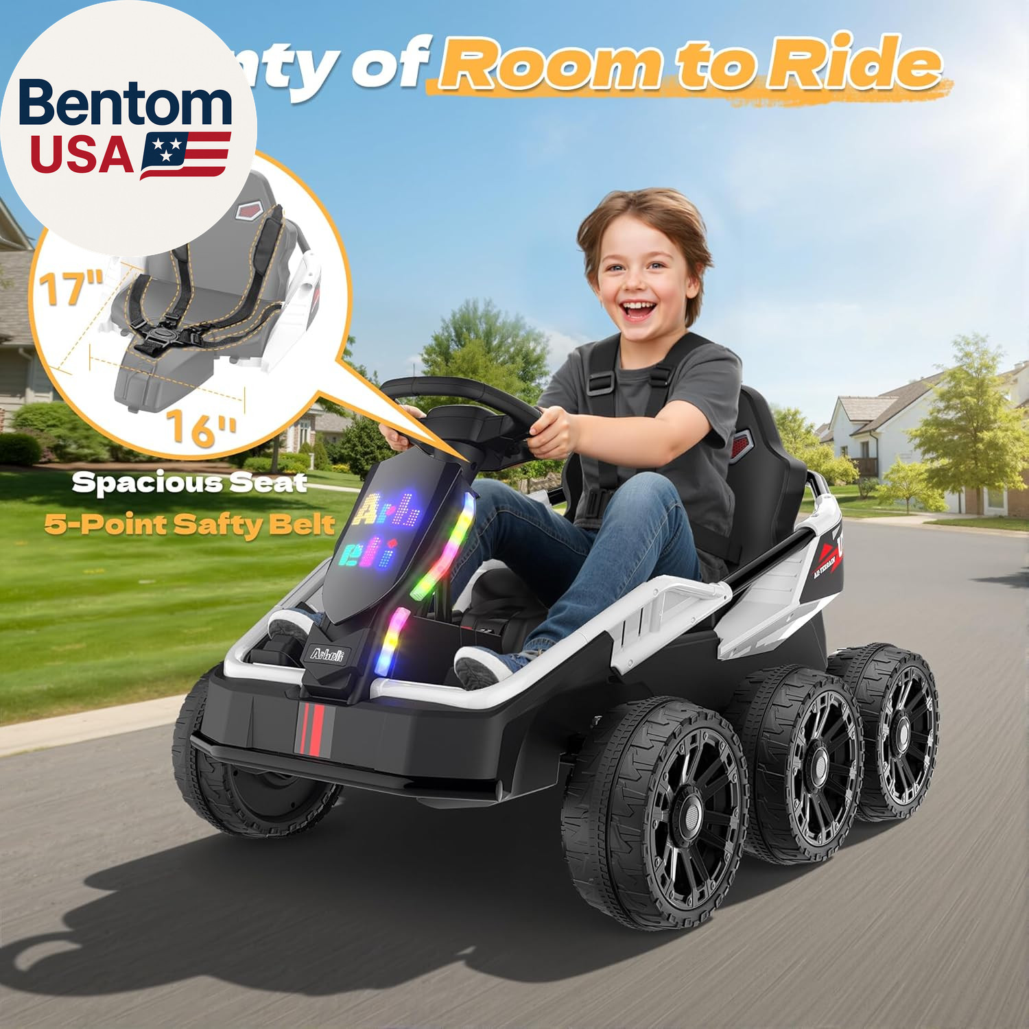 24V Ride on Toys for Big Kids 3-10, 4WD/2WD Switchable, No Height Limit, 17″ Wid