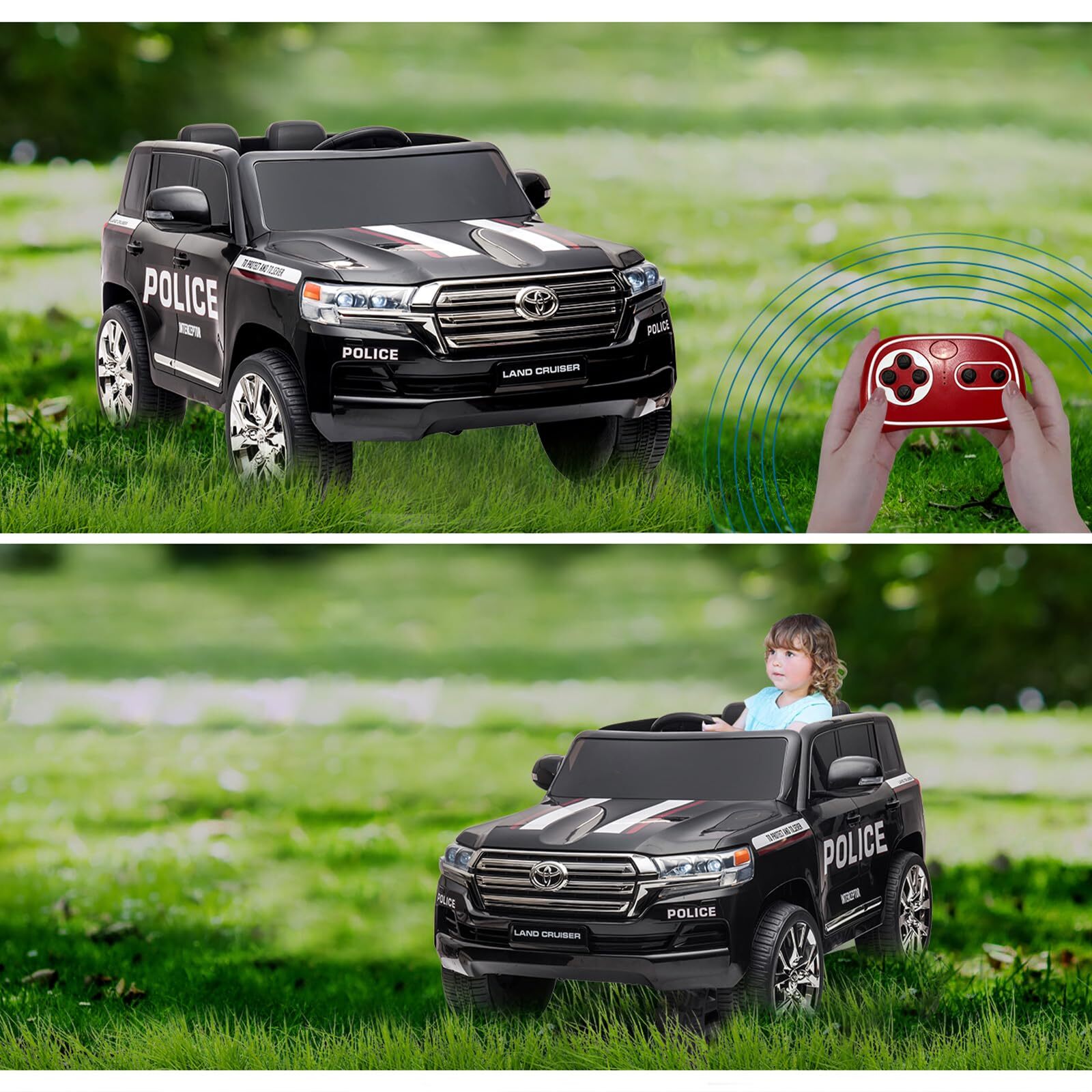12V Battery Kids Electric Ride on Police Car W/ Remote Control LED Lights Music