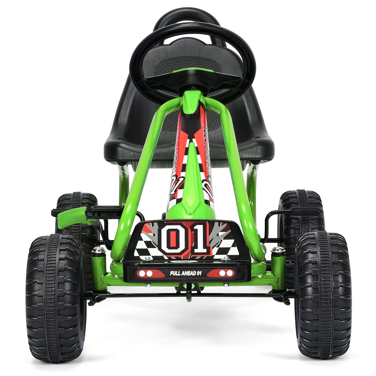 Kids Pedal Go Kart 4 Wheel Ride On Toys w/ Adjustable Seat & Handbrake Green