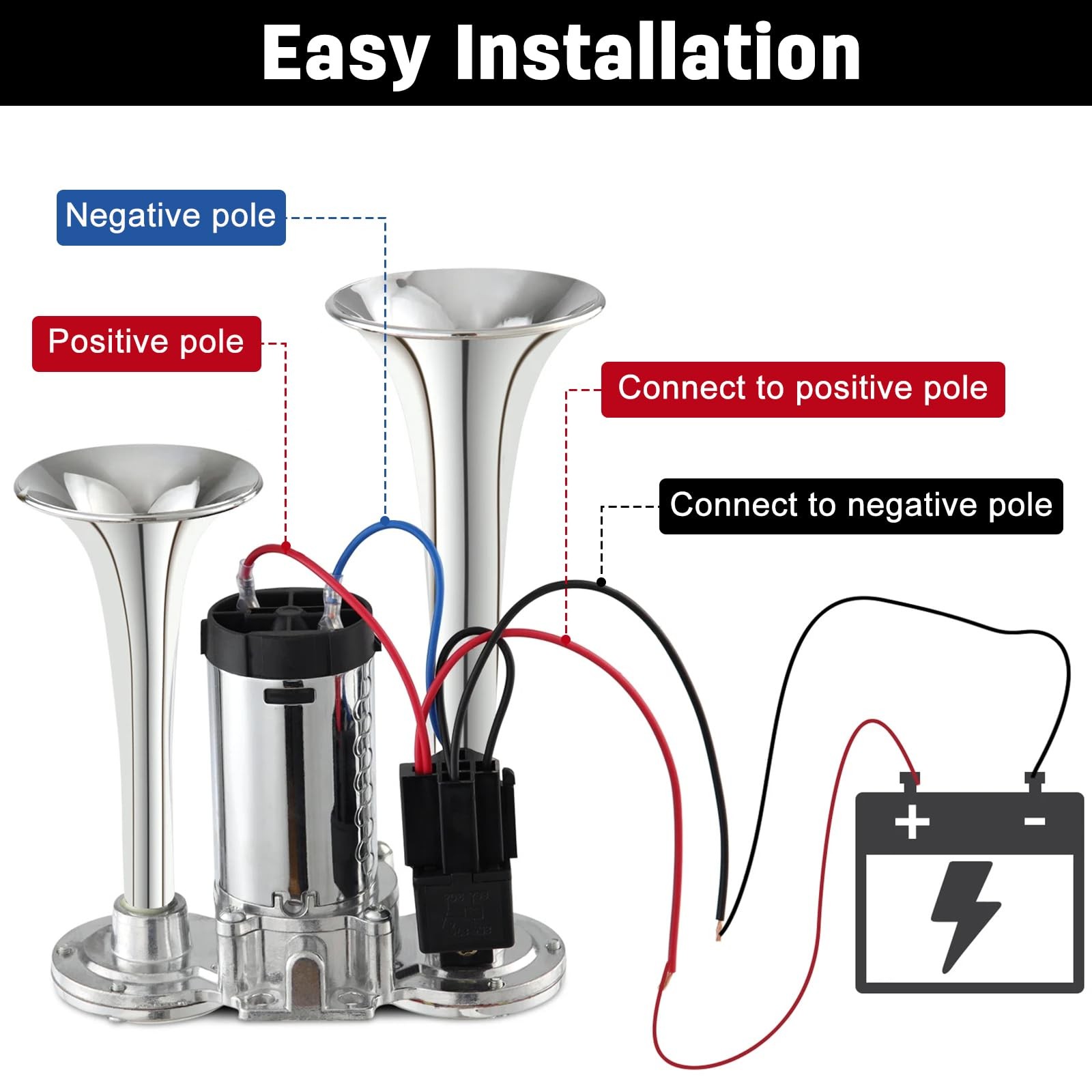 12V Air Horn Kit 150dB Super Loud Dual Electric Train Horns Compressor
