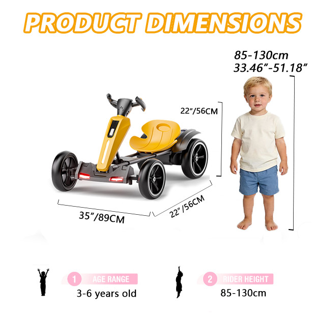 12V Electric Go Kart for Kids with Adjustable Seat Kids Pedal Go Kart, Yellow