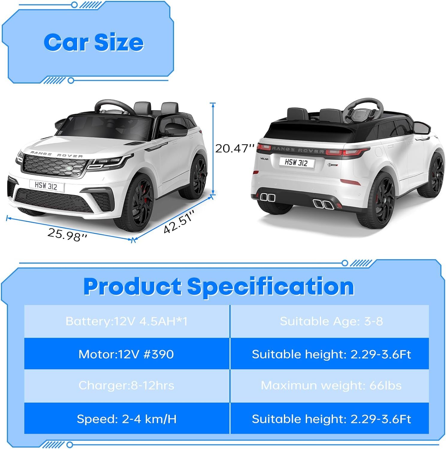 12V Licensed Land Rover Ride Electric Car for Kids with Parent Remote Control
