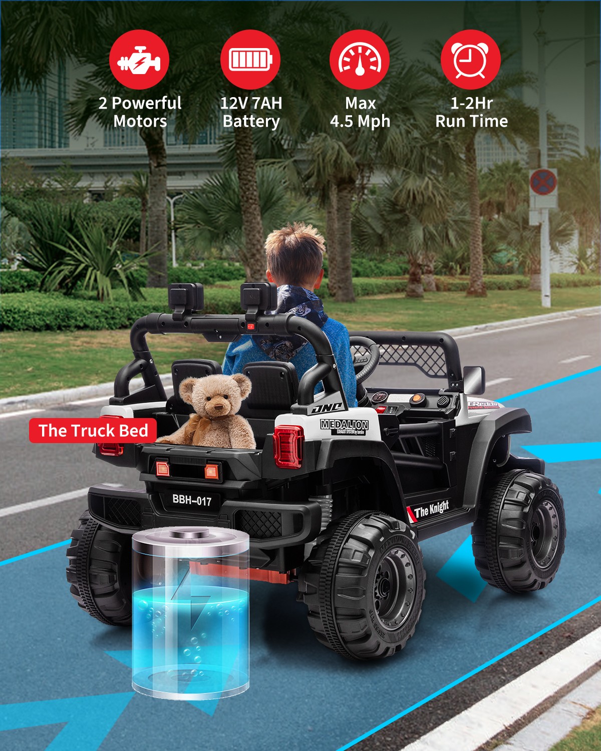 Kids Electric Ride-on Car, 12v Battery Truck with Dual Motors & Remote Control