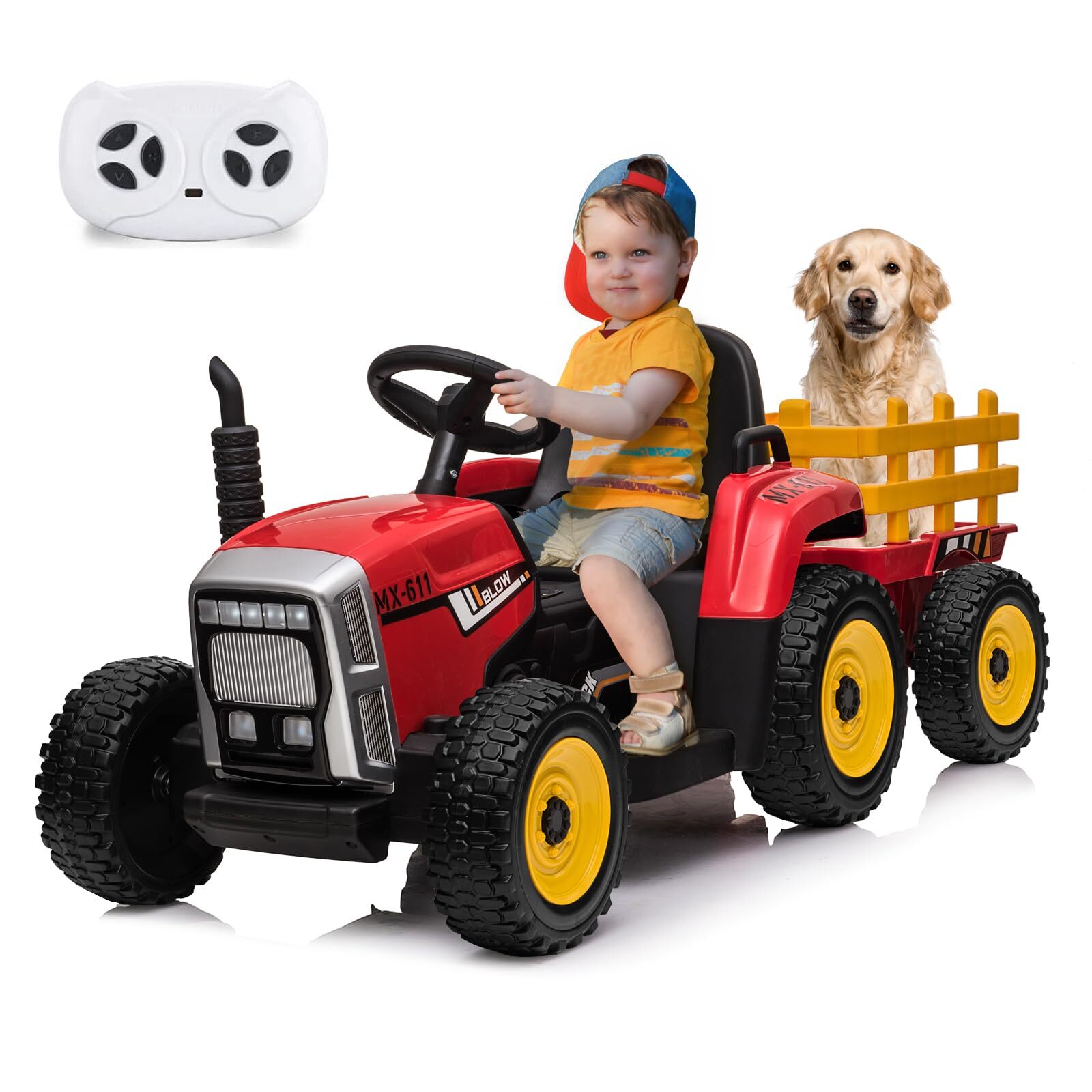Kids Electric Ride on Tractor with Trailer 12V Battery Powered Car Toy w/ Remote