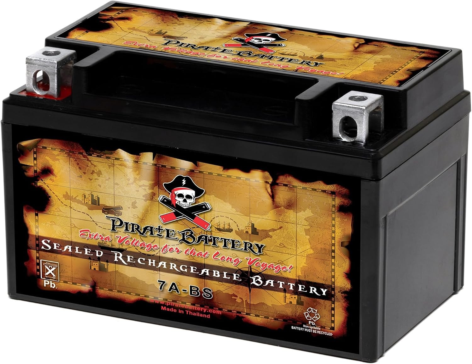 Pirate Battery YTX7A-BS 12V 90 CCA AGM – Maintenance-Free 6 Ah Battery for ATV,