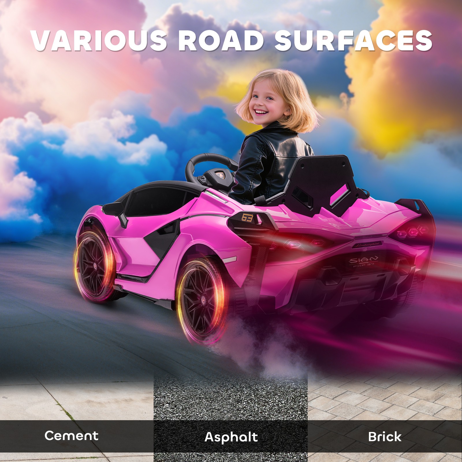 12V Lamborghini SIAN Licensed Electric Car for Kids, Pink