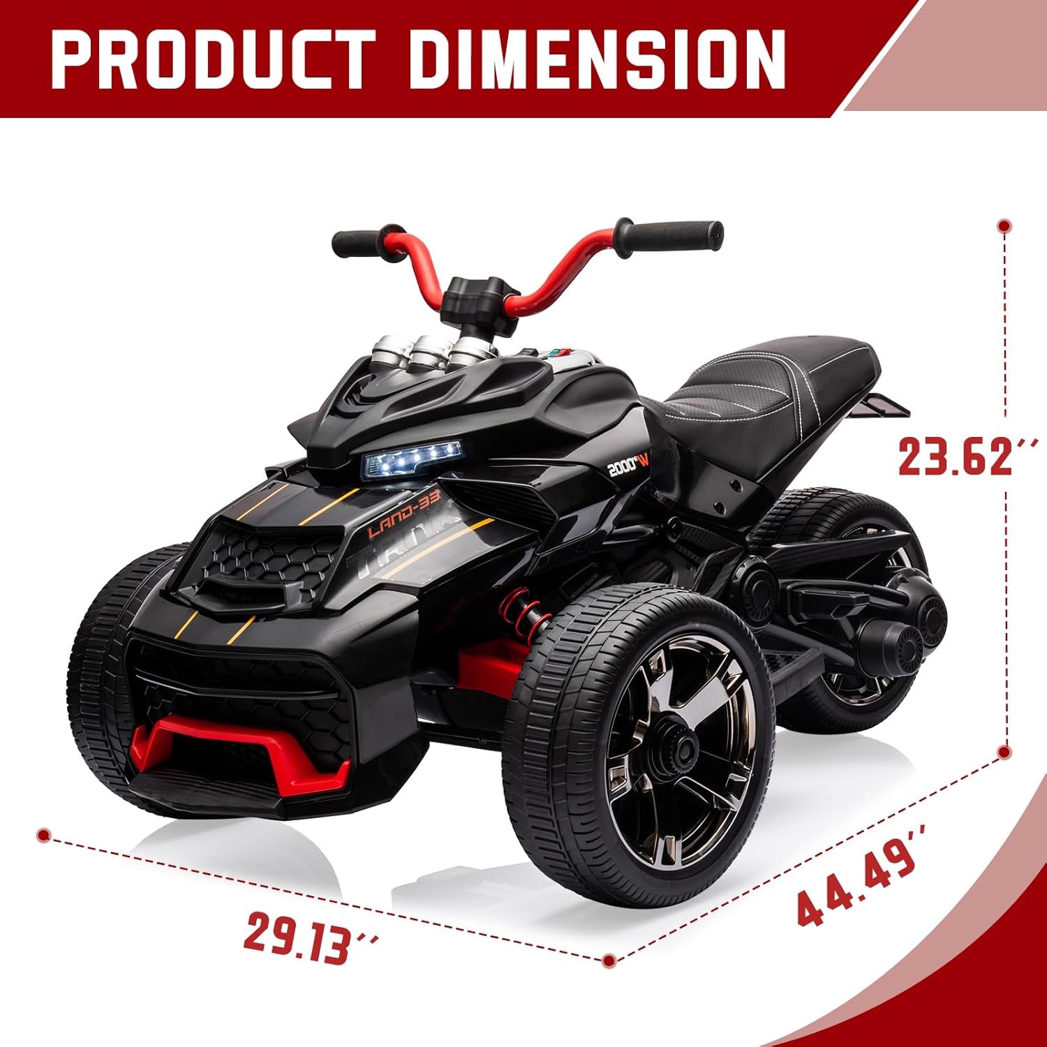 12V Electric 3-Wheel Kids ATV,Battery Ride-On Truck with Lights, USB, 7MPH Speed