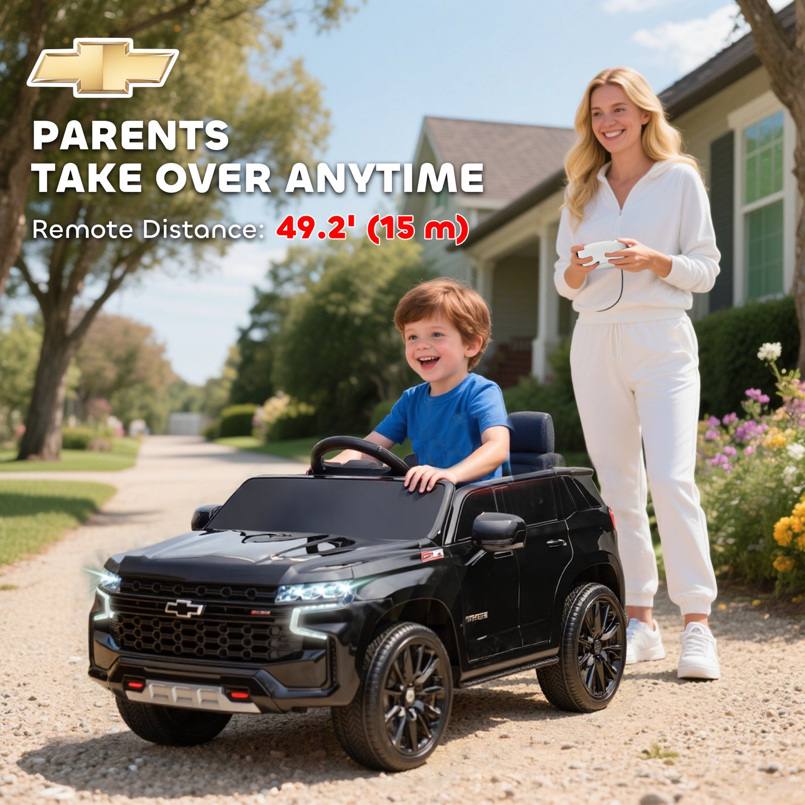 12V Licensed Chevrolet TAHOE Kids Ride-on Toy w/ Music Suspension System Yellow