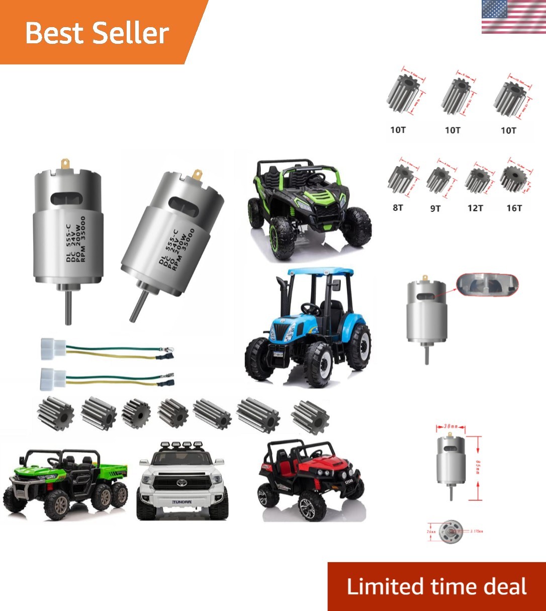 2 Pcs 24V RS555 High-Speed Motor Set for Power Wheels – 35000RPM Upgrade
