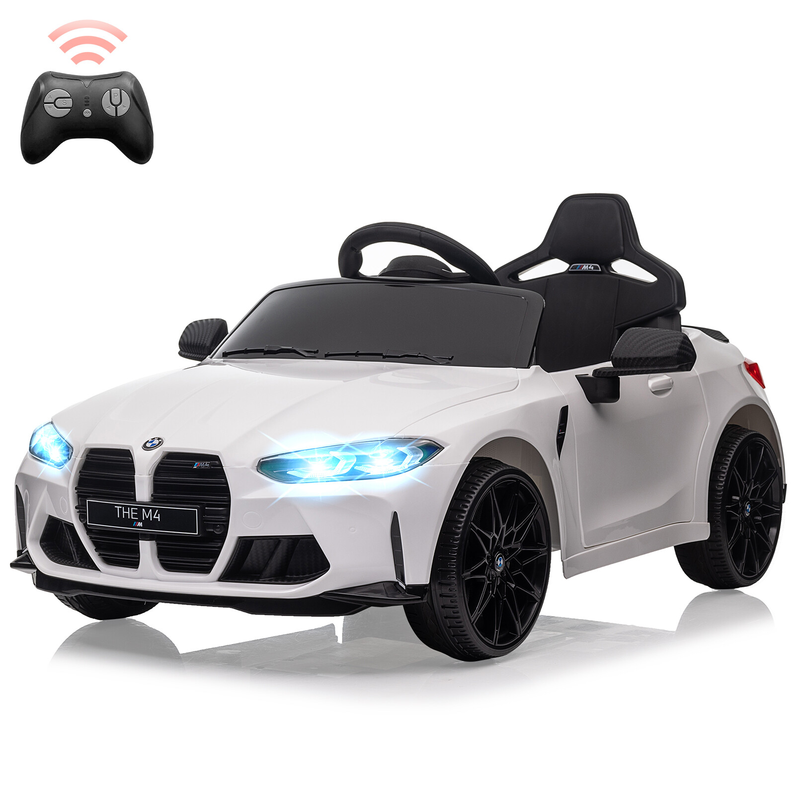 12V Kid Car w/RC, Licensed by BMW M4,Suspension System,3Speeds,Bluetooth,MP3,LED