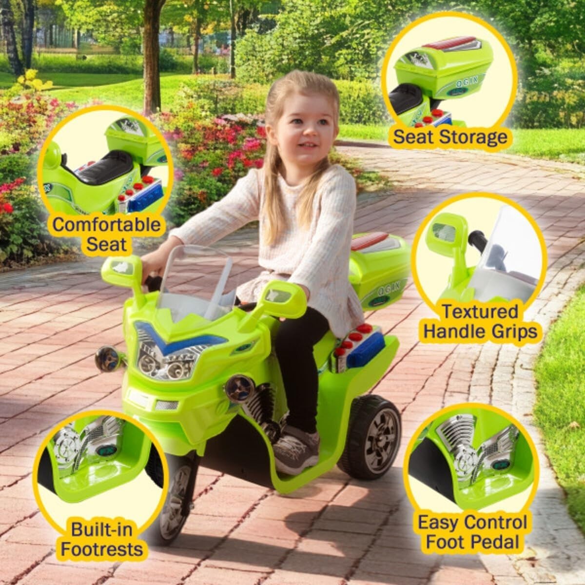 Kids Motorcycle Toy – 6V Battery Powered 3-Wheel Electric Motorcycle for Kids…