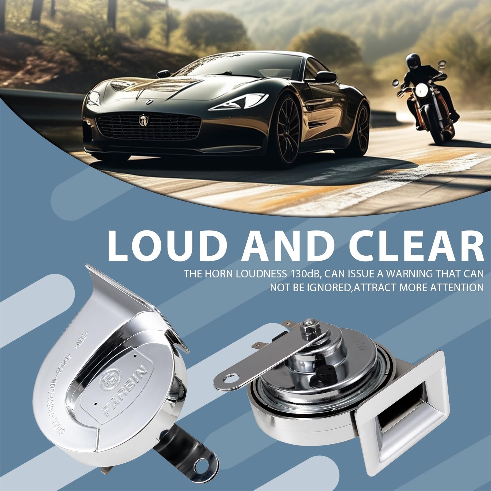 12V 130dB Silvery Chrome Snail Horn Loud Car Electric Dual Train Waterproof