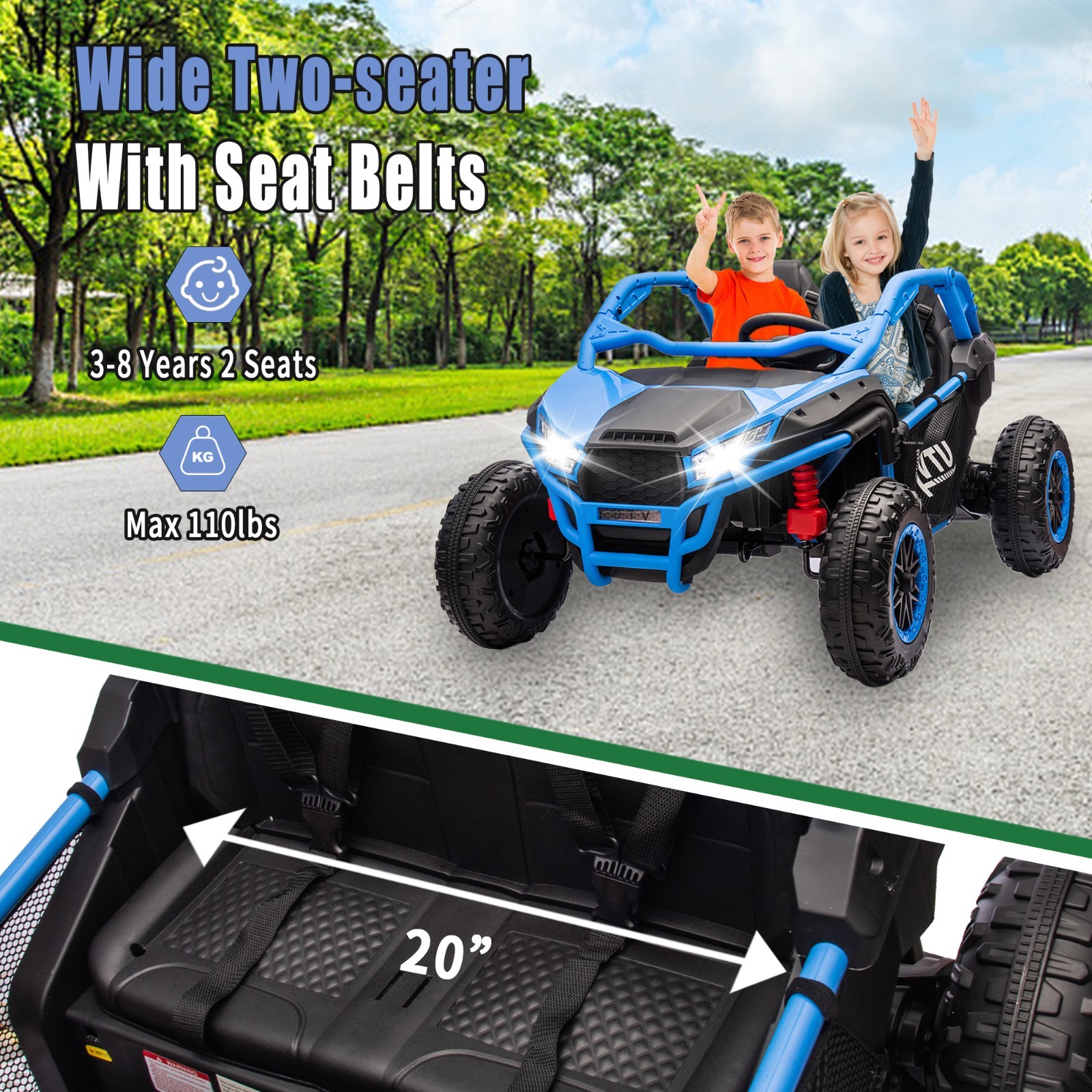 24V Kids Ride on Electric Car UTV w/Remote, LED, Battery Power Wheels,Blue