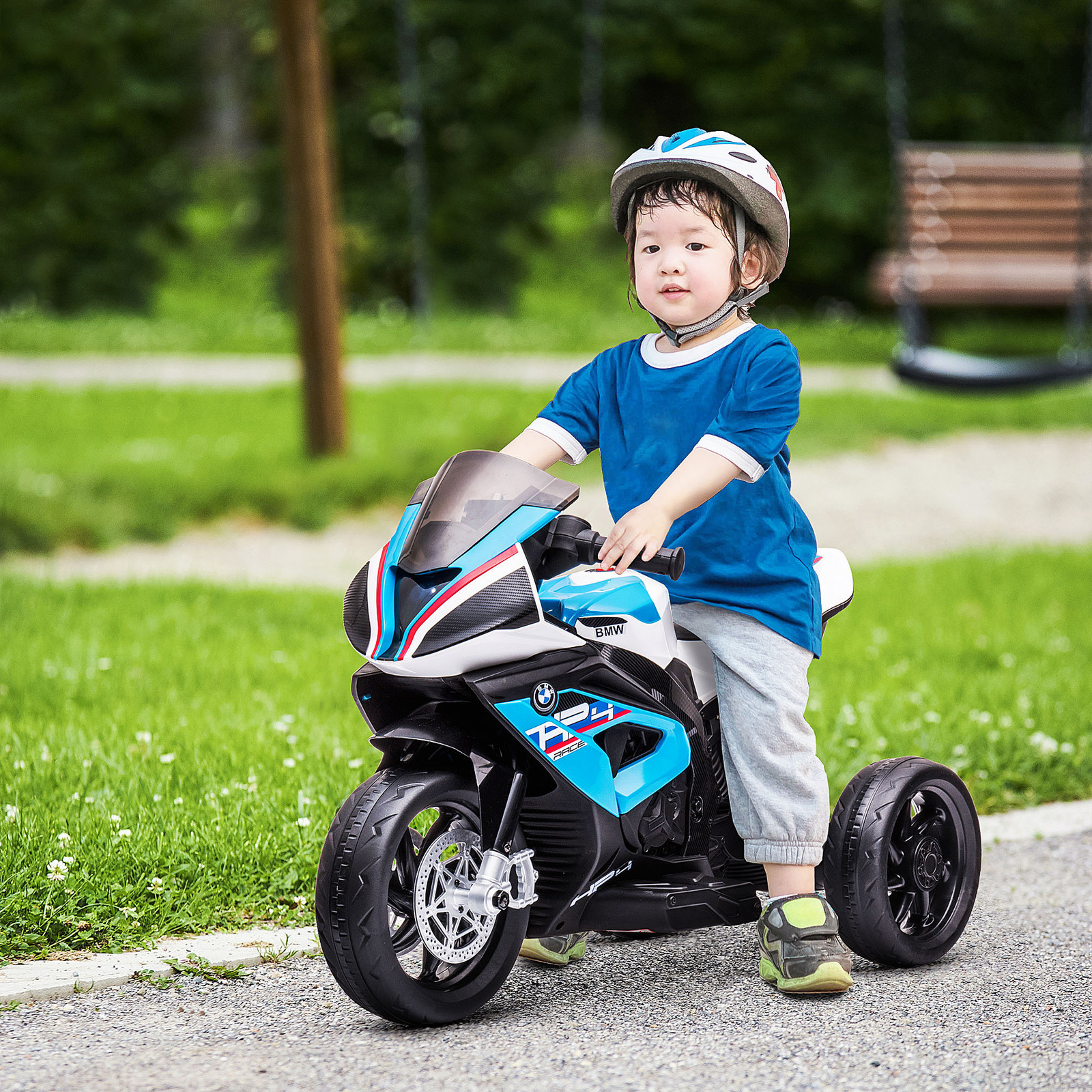 Multi-Terrain Motorbike for Kids, Battery-Operated Ride-on Vehicle Blue