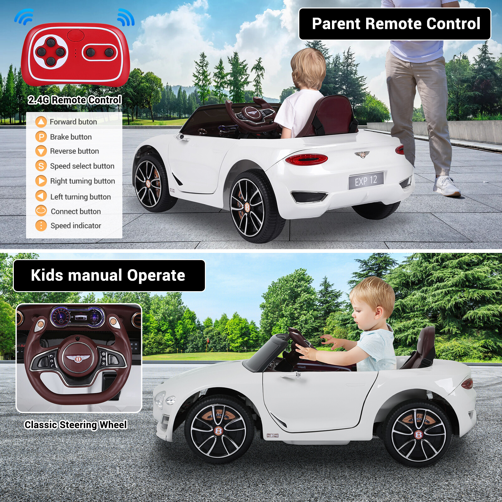 Bentley Licensed 12V Kids Electric Ride On Car with Parent Remote LED Lights NEW