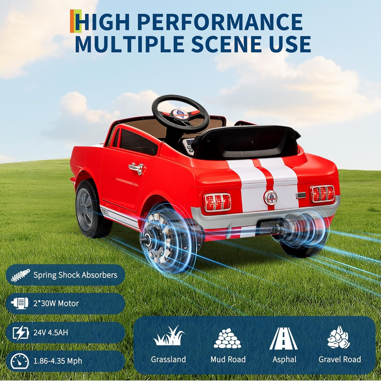 24V 2 Seater Ride on Licensed Shelby GT350 Electric Car Ride on Toys for Kids