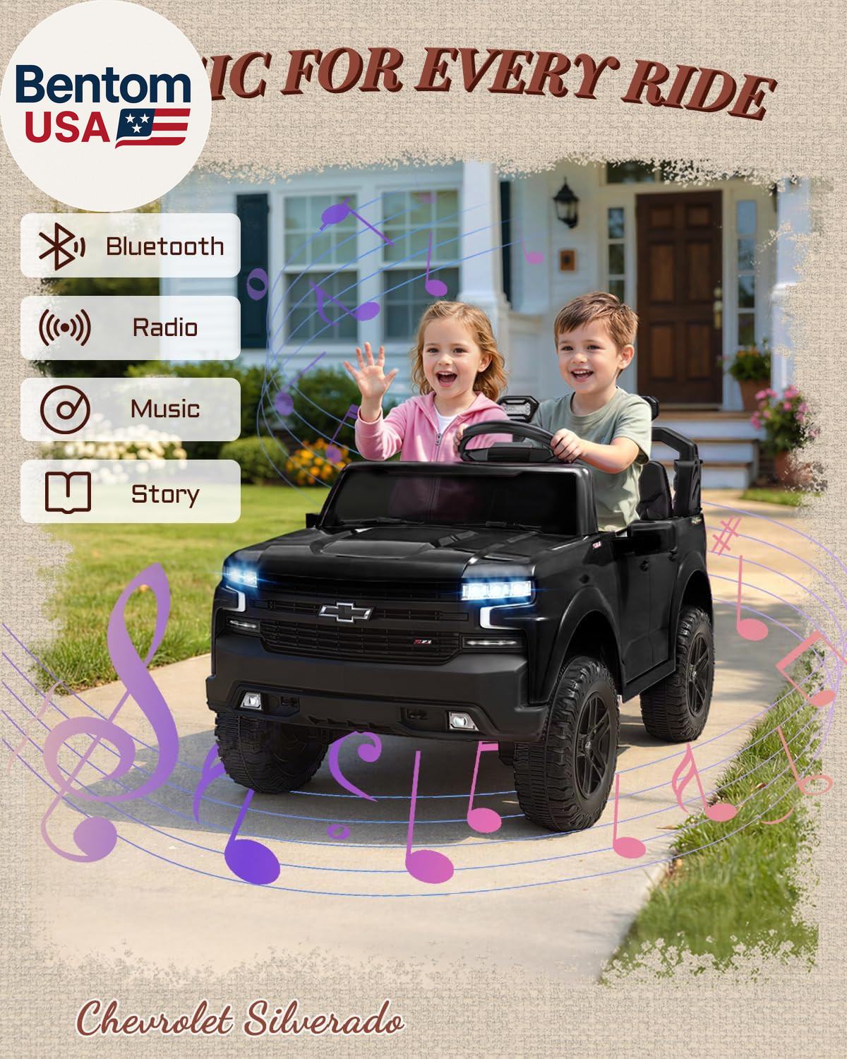 24V Chevrolet Silverado Ride On Truck 2 Seater Kids Electric Car Black