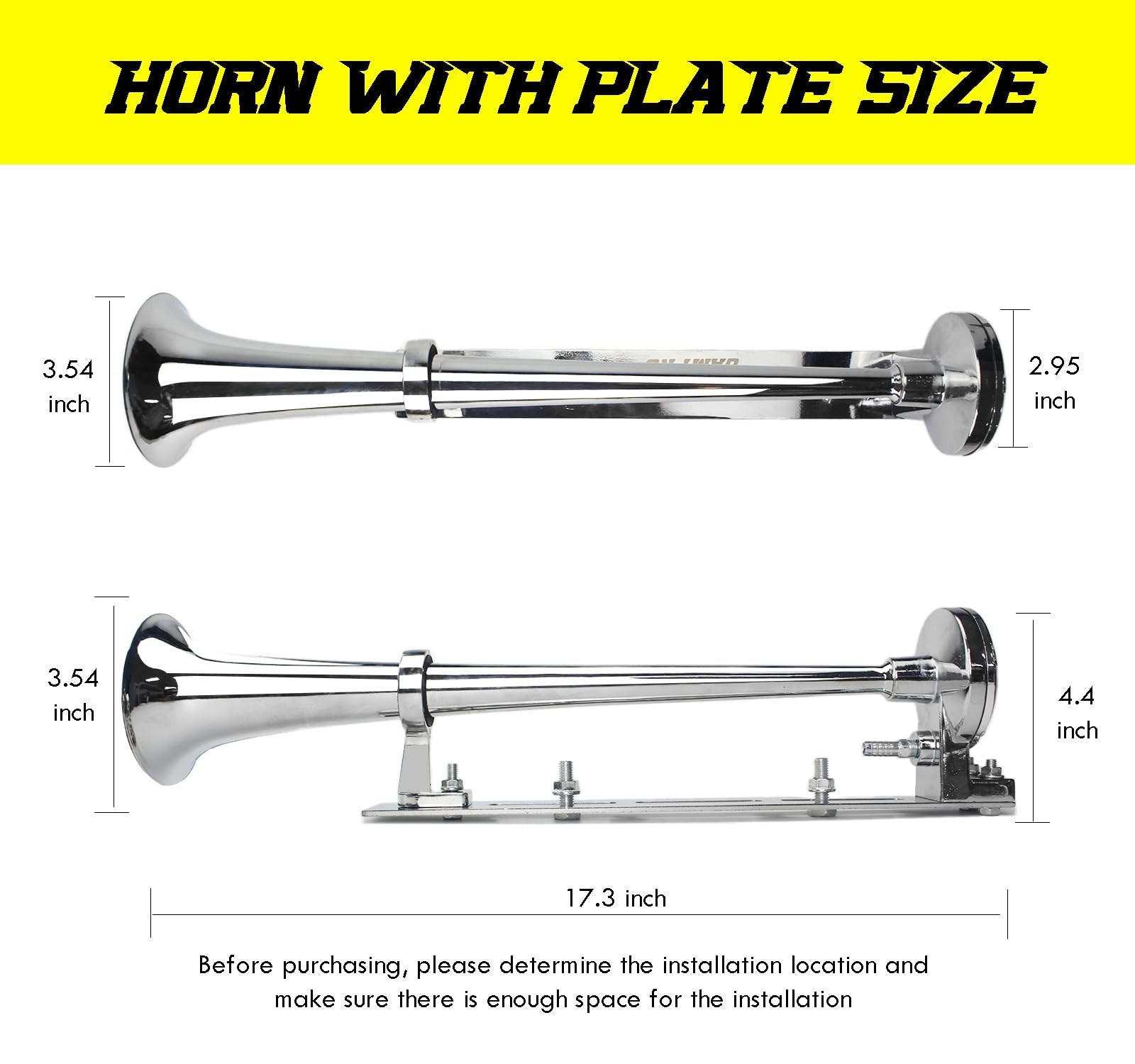 GAMPRO 12V 150DB Air Horn with Install Mounting Bracket Kit, 18 Inches Chrome…