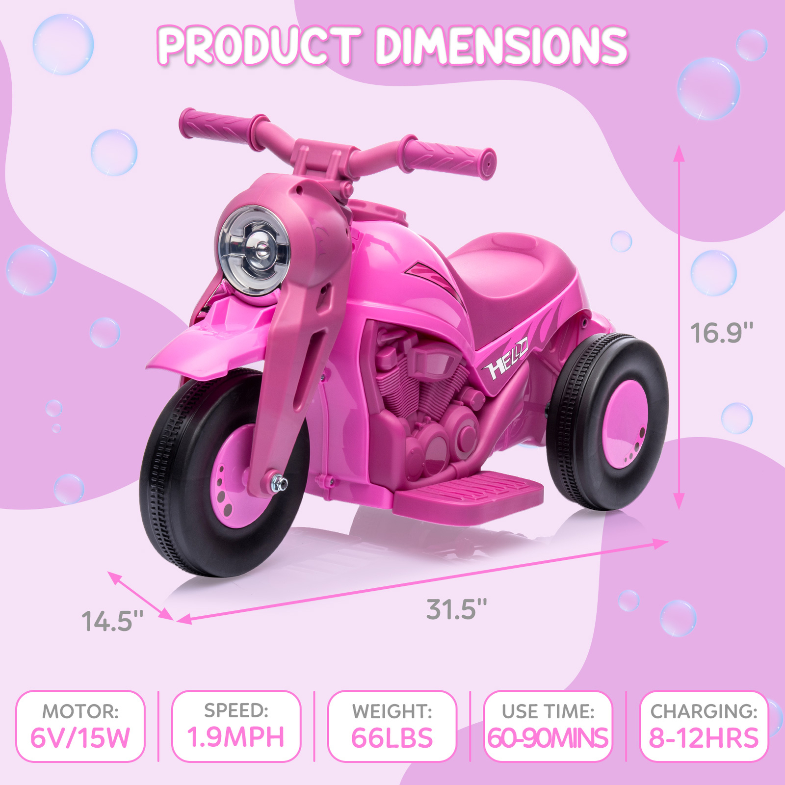 Kids Electric Motorcycle 6V Battery Powered Ride On Motorbike Toy for Boys Girls