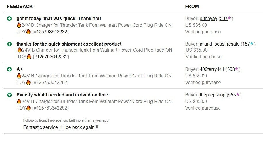 🔥24V B Charger for Thunder Tank Fom Walmart Power Cord Plug Ride ON TOY🔥