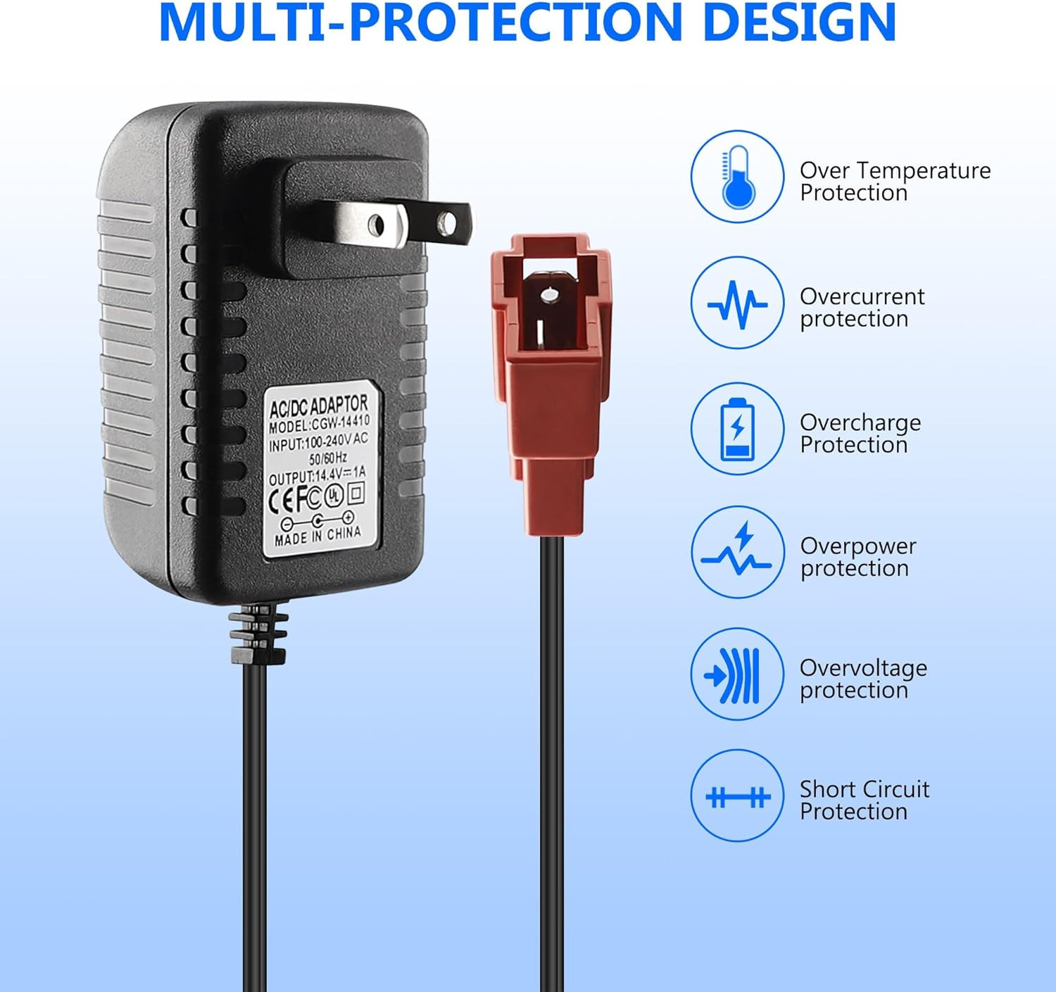 12 Volt Battery Charger for Ride on Toys, 14.4V 1000MA Battery Power Adapter for