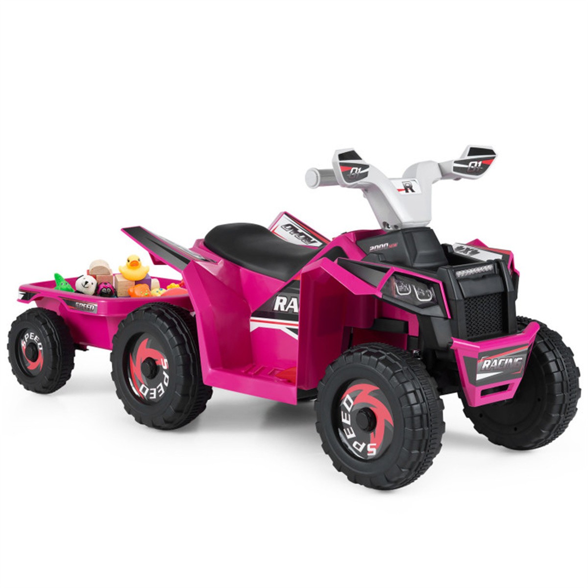 Kids Ride On ATV with Removable Trailer 6V Electric Quad for Toddlers Ages 3+