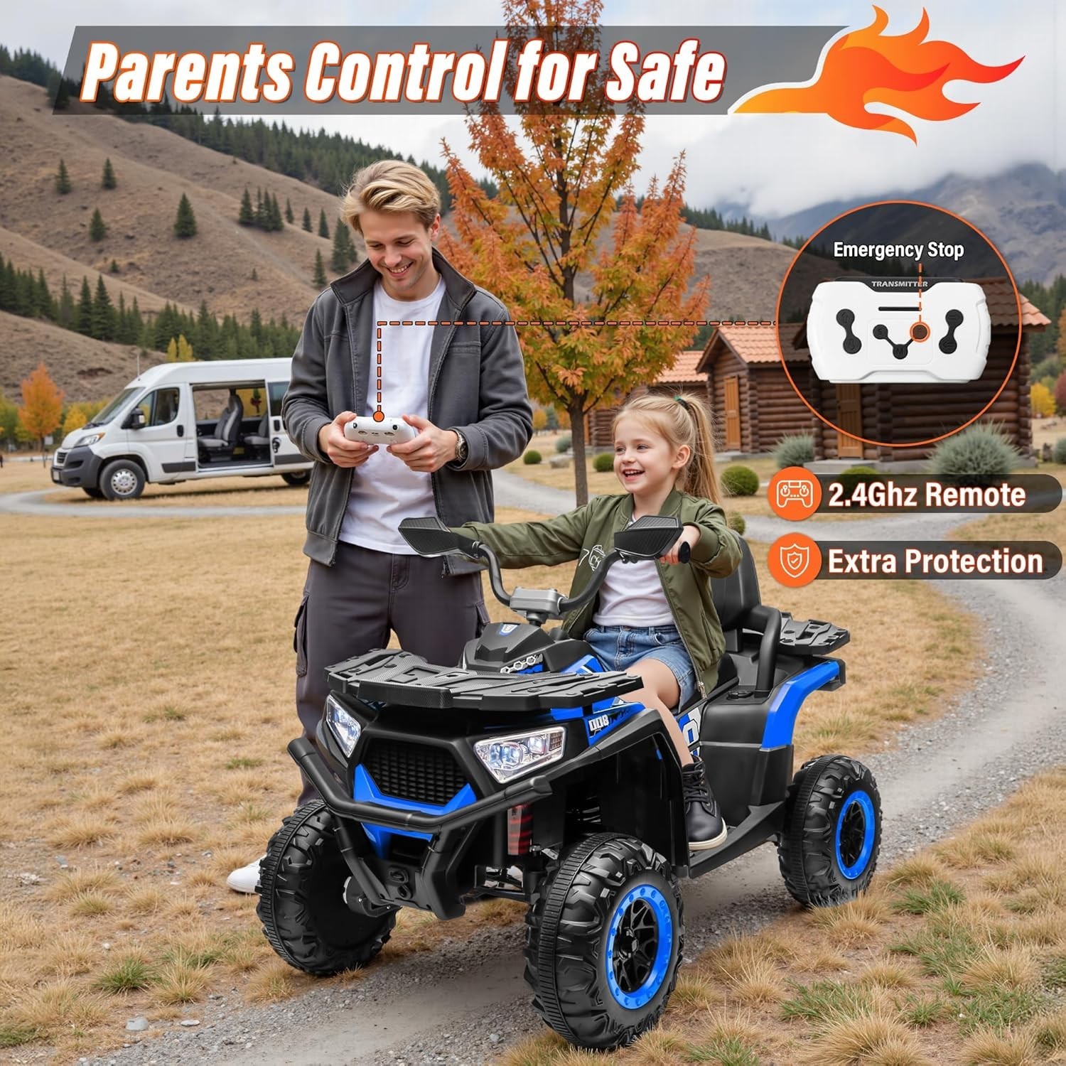 24V 4×4 Kids ATV 2-Seater 4x200W Bluetooth Ride On 4 Wheeler w/ Kneepads Black