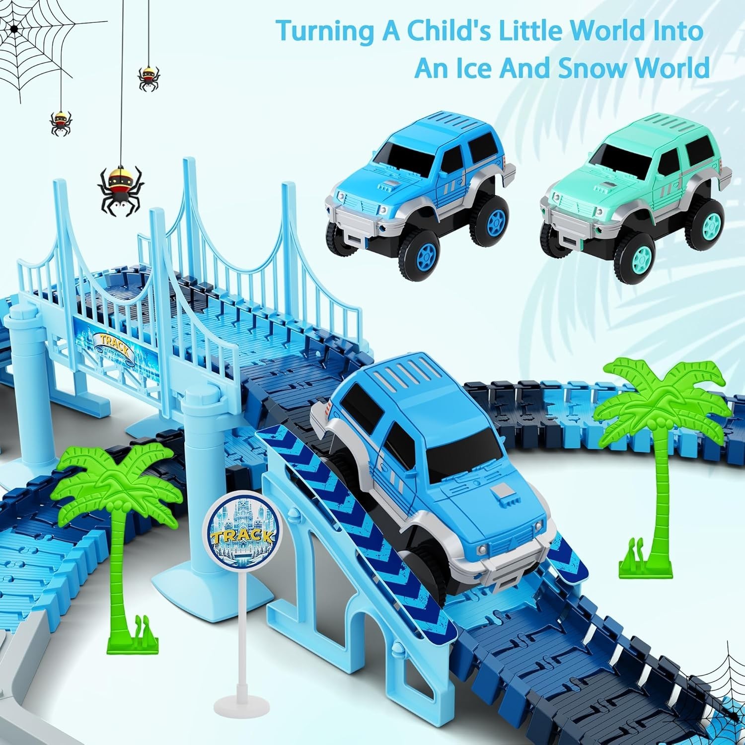 Create Your Frozen World: 269 PCS Race Track Playset & 2 Race Cars for Ages 3-6