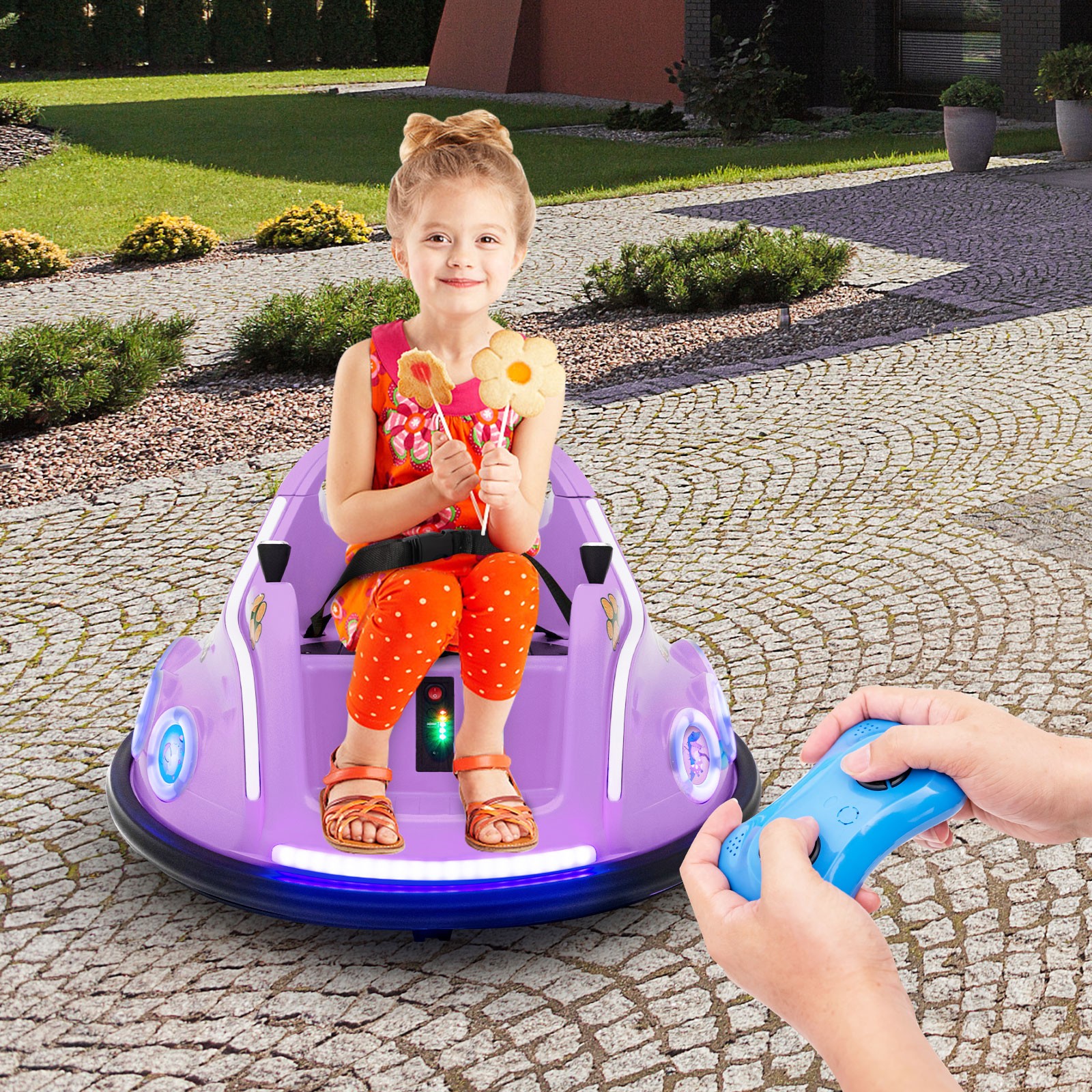 Kids 12V Ride on Bumper Car Remote Control w/ Flashing LED Light & Music Purple