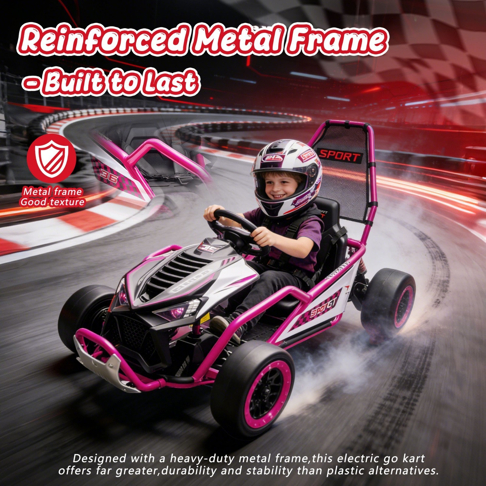 24V 400W Electric Go Kart for Kids 6-12 Ride on Drift Car with Music Bluetooth