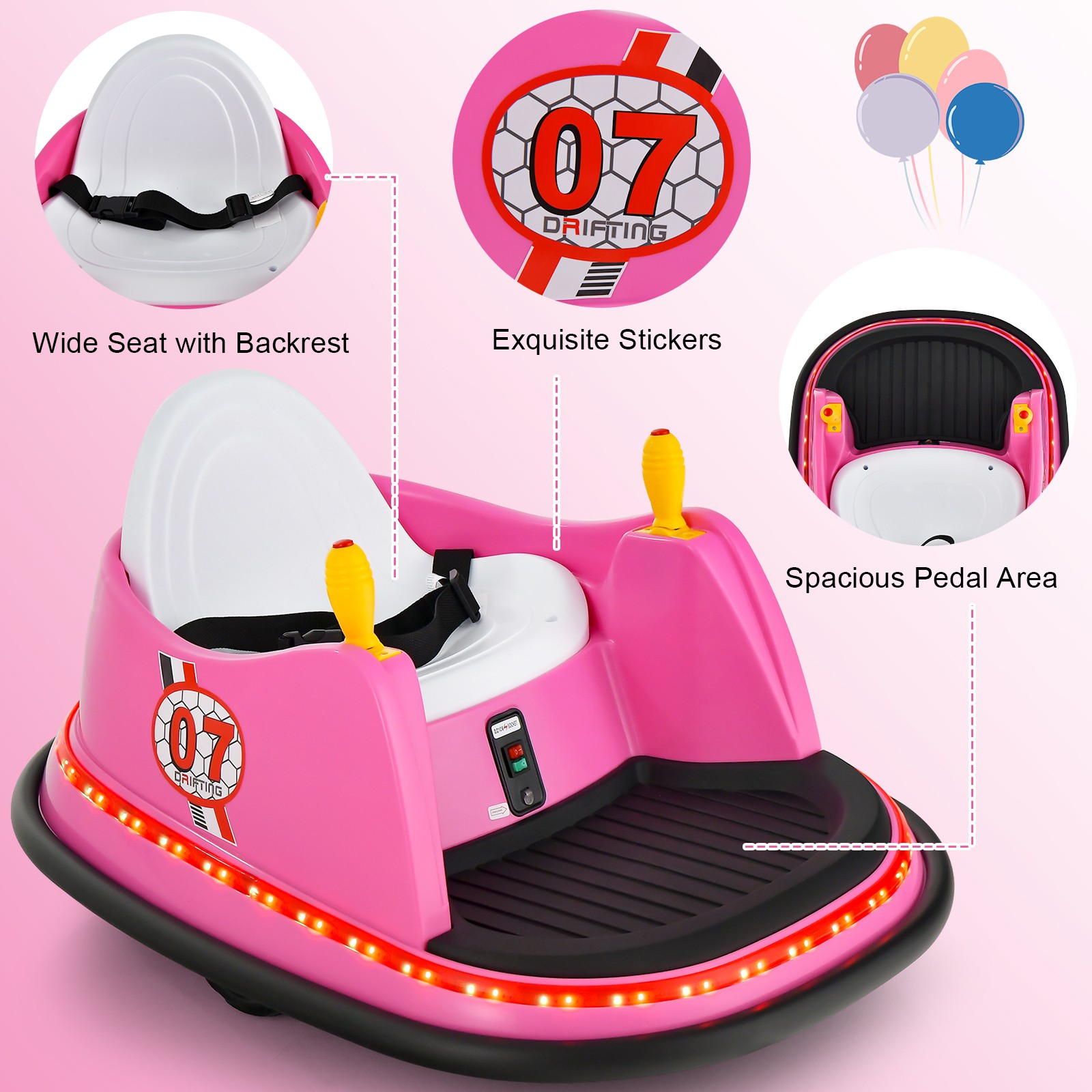 12V Vehicle 360° Spin Race Toy Kids Ride On Bumper Car w/ Remote Control Pink