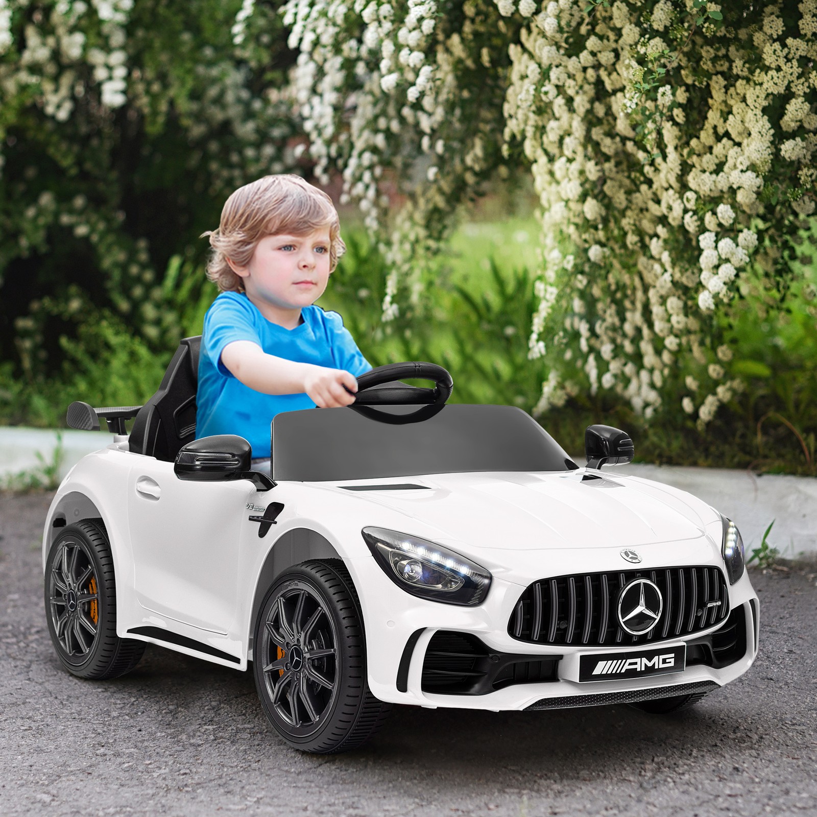 Mercedes-Benz AMG GTR Licensed 12V Kids Ride on Car w/ Remote, White