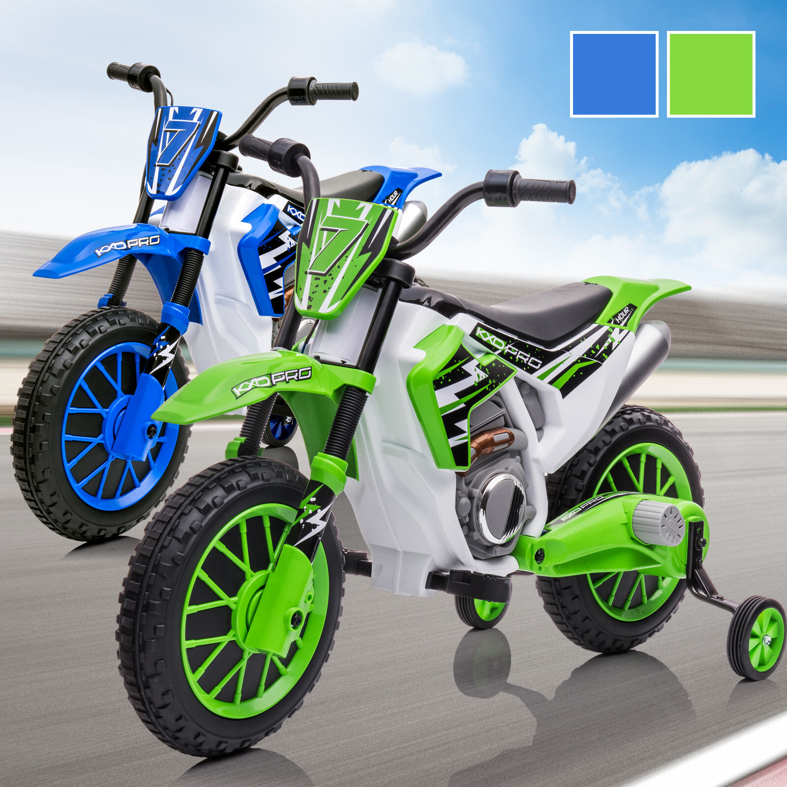 JOYLDIAS 12V Battery Kids Ride-On Motorcycle Powered Dirt Bike w/Training Wheels