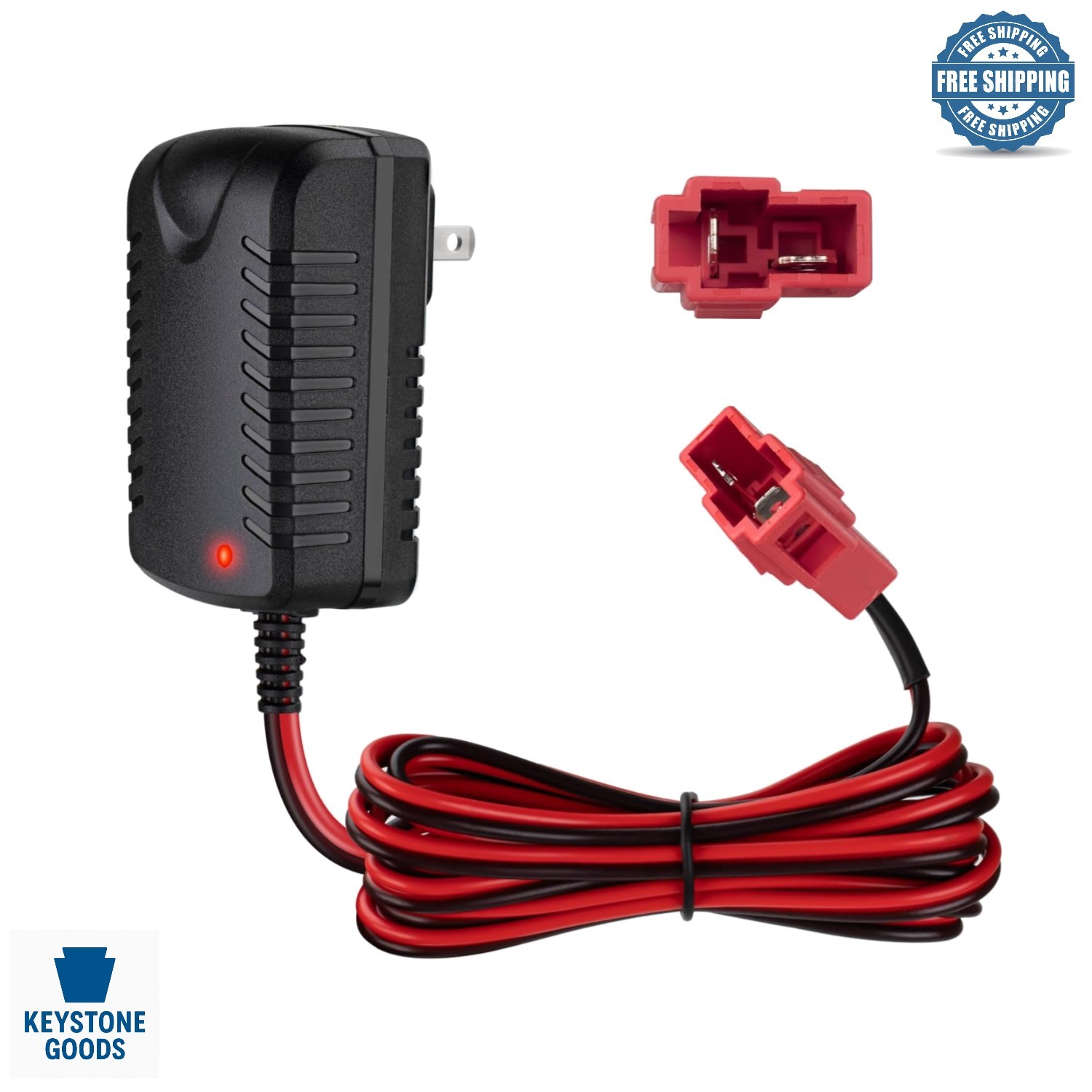 12V Ride-On Toy Battery Charger with Red Square Plug for ATV & Cars